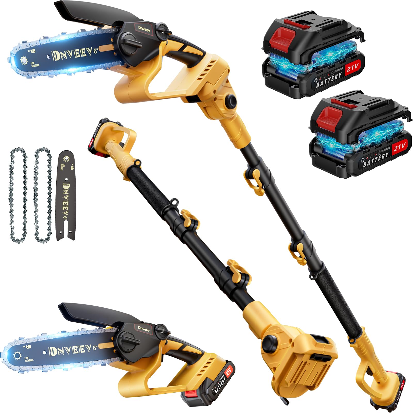 Mini Electric Chainsaw 6 Inch - 2-in-1 Cordless Pole Saw & 6-Inch